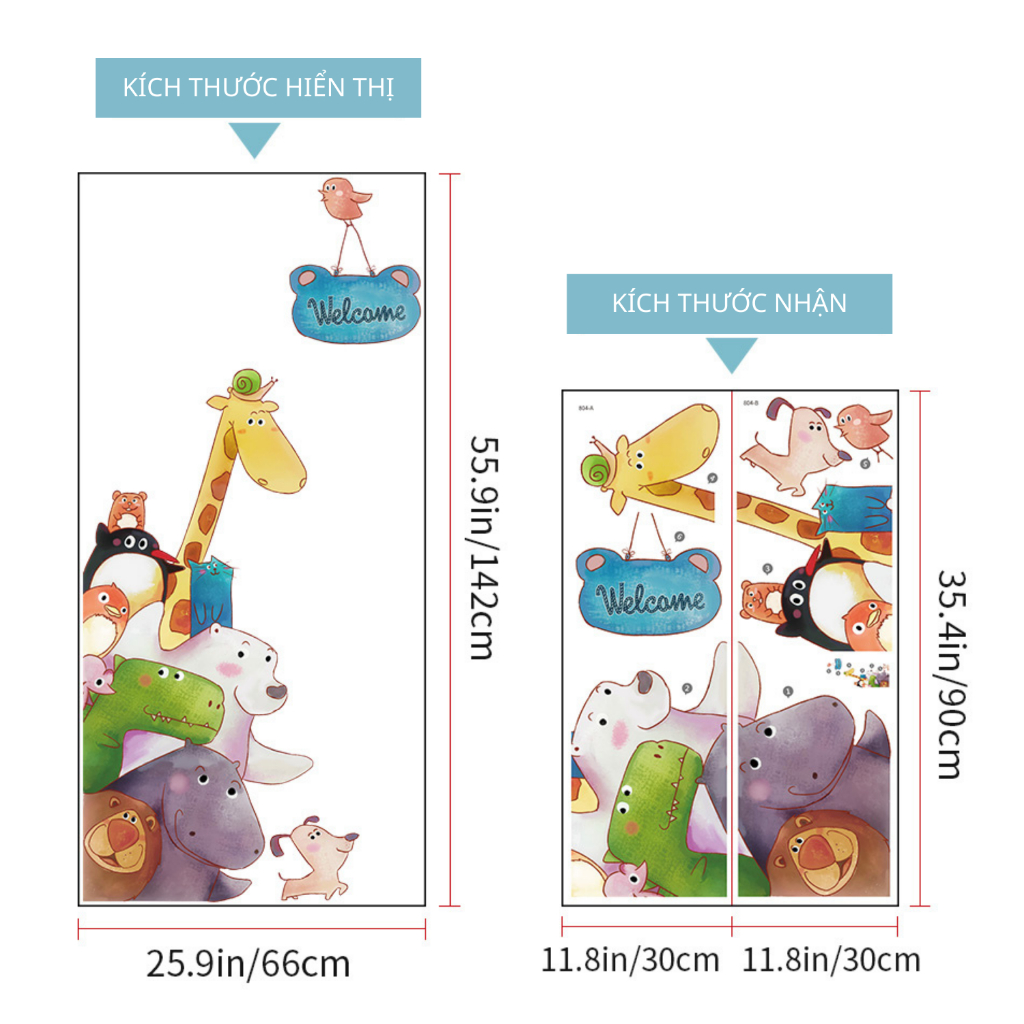 Decal Dán Tường Bảng Chào Welcome Động Vật Trong Rừng Có Keo Sẵn 66x142cm - Trang Trí Phòng Cho Bé