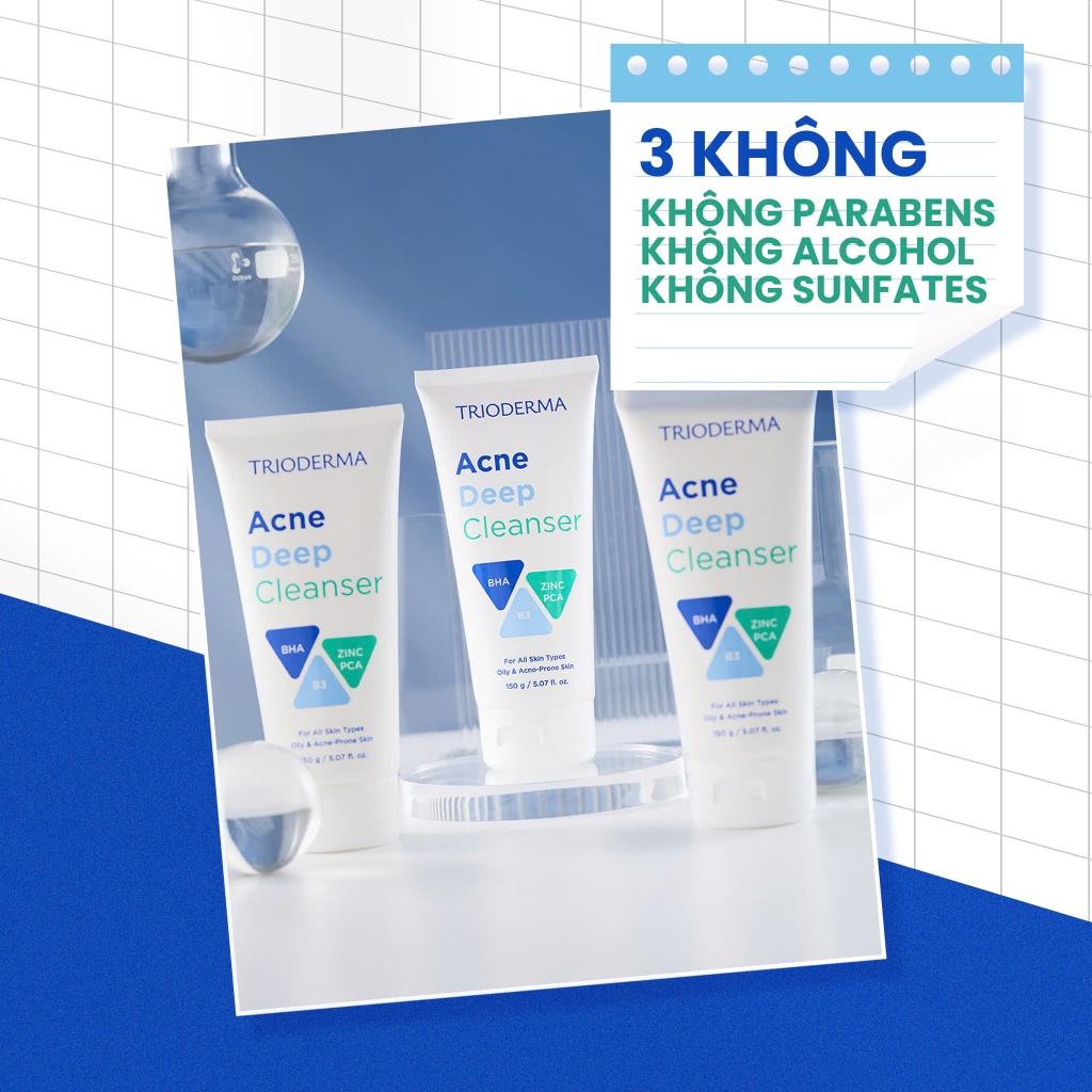 Combo Gel mụn Trioderma Anti Acne Gel 15g & Gel rửa mặt Acne Deep Cleanser 150g chính hãng