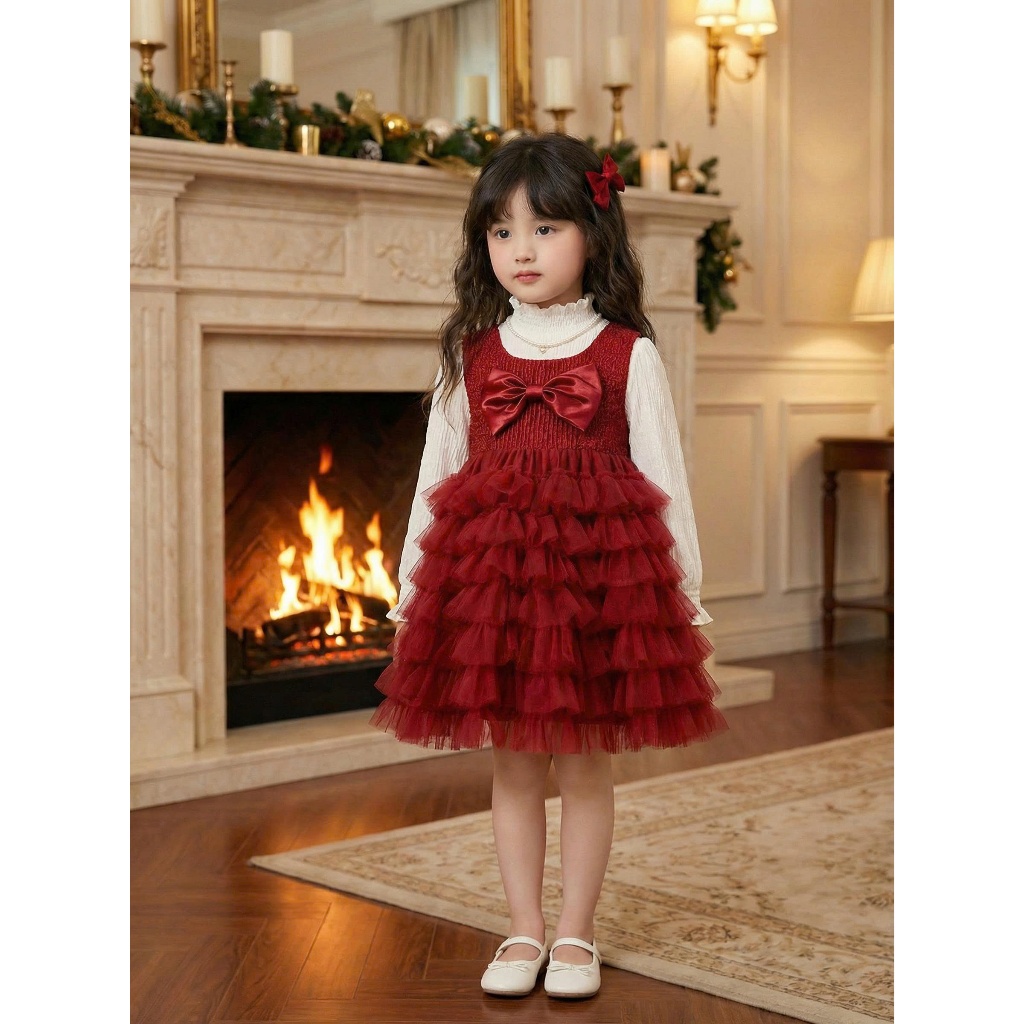 Váy Cho Bé Gái HANIA KIDS,Váy Công Chúa 3 Lớp Bồng Bềnh Sát Nách Đính Nơ Gái Voan Tầng Xòe Mềm Mại
