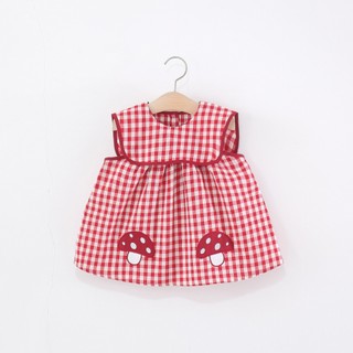 Váy babydoll bé gái sát nách sọc caro đỏ mận dáng cây nấm xòe xinh xắn D1254 Bí Ngô Nhỏ