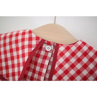 Váy babydoll bé gái sát nách sọc caro đỏ mận dáng cây nấm xòe xinh xắn D1254 Bí Ngô Nhỏ