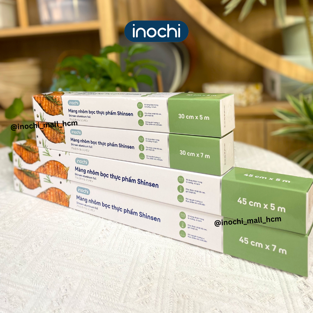 MÀNG NHÔM bọc thực phẩm Shinsen INOCHI bọc/nướng/hấp thực phẩm an toàn, lưỡi cắt sắc, dùng được với lò nướng