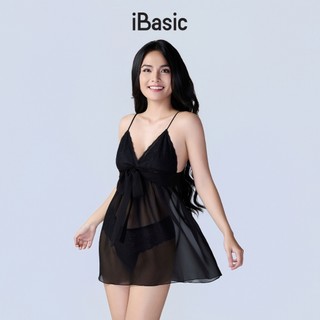 [SEASON OF LOVE] Váy ngủ Đầm ngủ voan mỏng babydoll nóng bỏng gợi cảm màu đen iBasic SW083