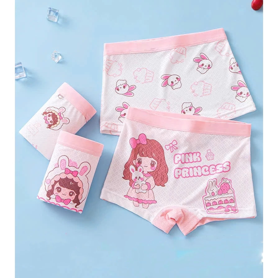 [Peinn] (SIÊU MÁT) Combo 4 quần chíp đùi cho bé gái họa tiết Princess Hồng Lưới dễ thương, quần lót thoáng khí