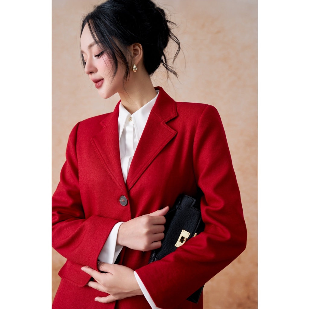Áo khoác nữ ELLA DORA thiết kế dáng dài 2 nắp túi thanh lịch phong cách côngsở 2 màu ĐỎ/ĐEN [K14]