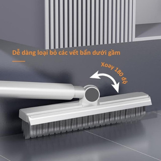Cây Chà Sàn Nhà Tắm 2in1 Gạt Nước - Chổi Cọ Sàn Vệ Sinh Đầu Xoay 120 Độ Cán Dài Chữ V Làm Sạch