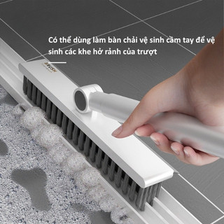 Cây Chà Sàn Nhà Tắm 2in1 Gạt Nước - Chổi Cọ Sàn Vệ Sinh Đầu Xoay 120 Độ Cán Dài Chữ V Làm Sạch
