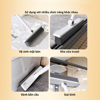 Cây Chà Sàn Nhà Tắm 2in1 Gạt Nước - Chổi Cọ Sàn Vệ Sinh Đầu Xoay 120 Độ Cán Dài Chữ V Làm Sạch