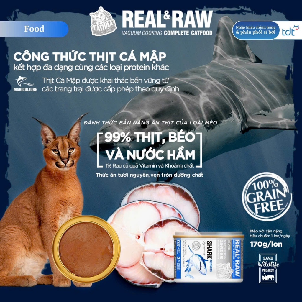 Pate cho mèo từ thịt thật cao cấp đầy đủ dinh dưỡng Real & Raw Catidea vẹn tròn dưỡng chất 170g