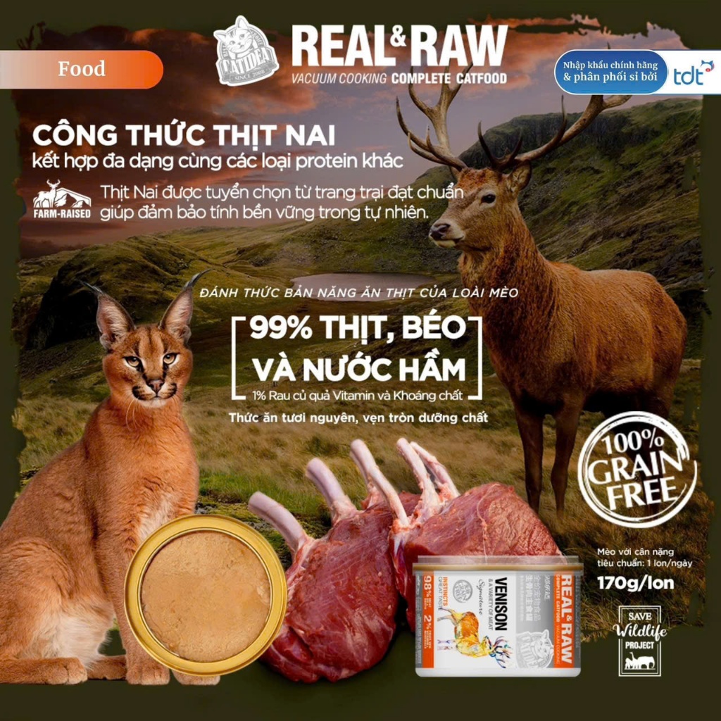 Pate cho mèo từ thịt thật cao cấp đầy đủ dinh dưỡng Real & Raw Catidea vẹn tròn dưỡng chất 170g