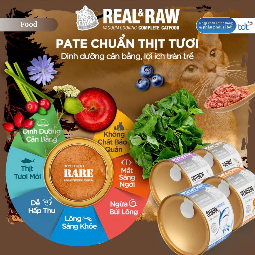 Pate cho mèo từ thịt thật cao cấp đầy đủ dinh dưỡng Real & Raw Catidea vẹn tròn dưỡng chất 170g