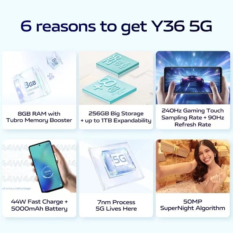 Điện thoại VIVO Y36 5G | RAM 8GB + ROM 256GB | MediaTek Dimensity 6020 | Camera AI 50MP