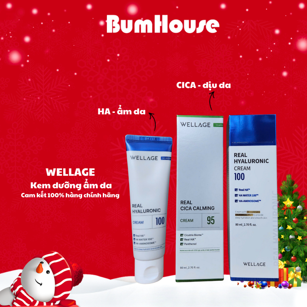 Kem Dưỡng Ẩm Wellage Real Hyaluronic 100/ Real CICA Calming 95 Cream 50ml/80ml