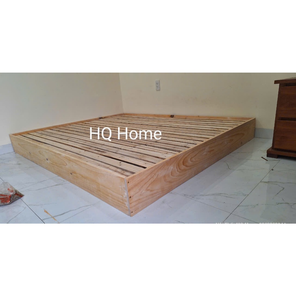 Gường pallet gỗ tự nhiên cao 20cm không trôi đệm chiếu