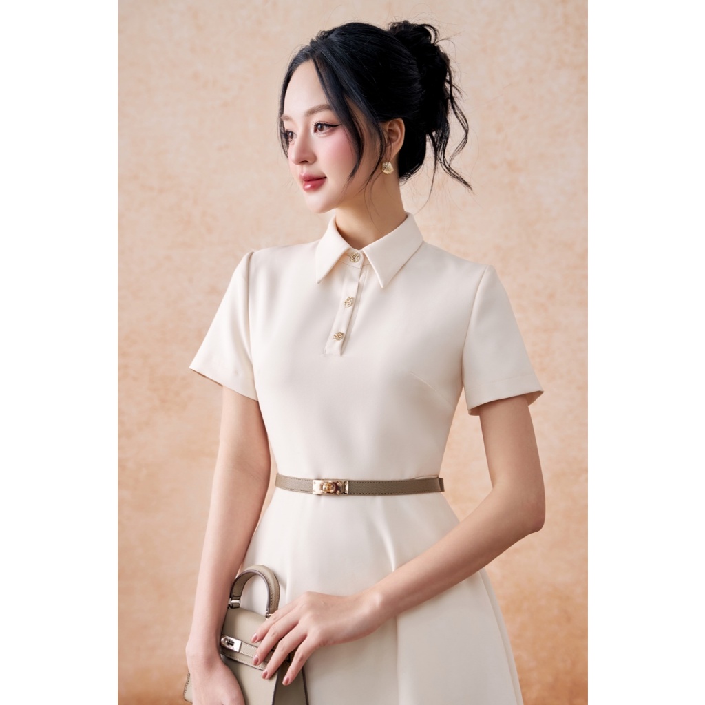 Đầm cổ sơ mi ELLA DORA  thiết kế sang trọng thanh lịch 3 màu ĐỎ/ĐEN/BE [D251]