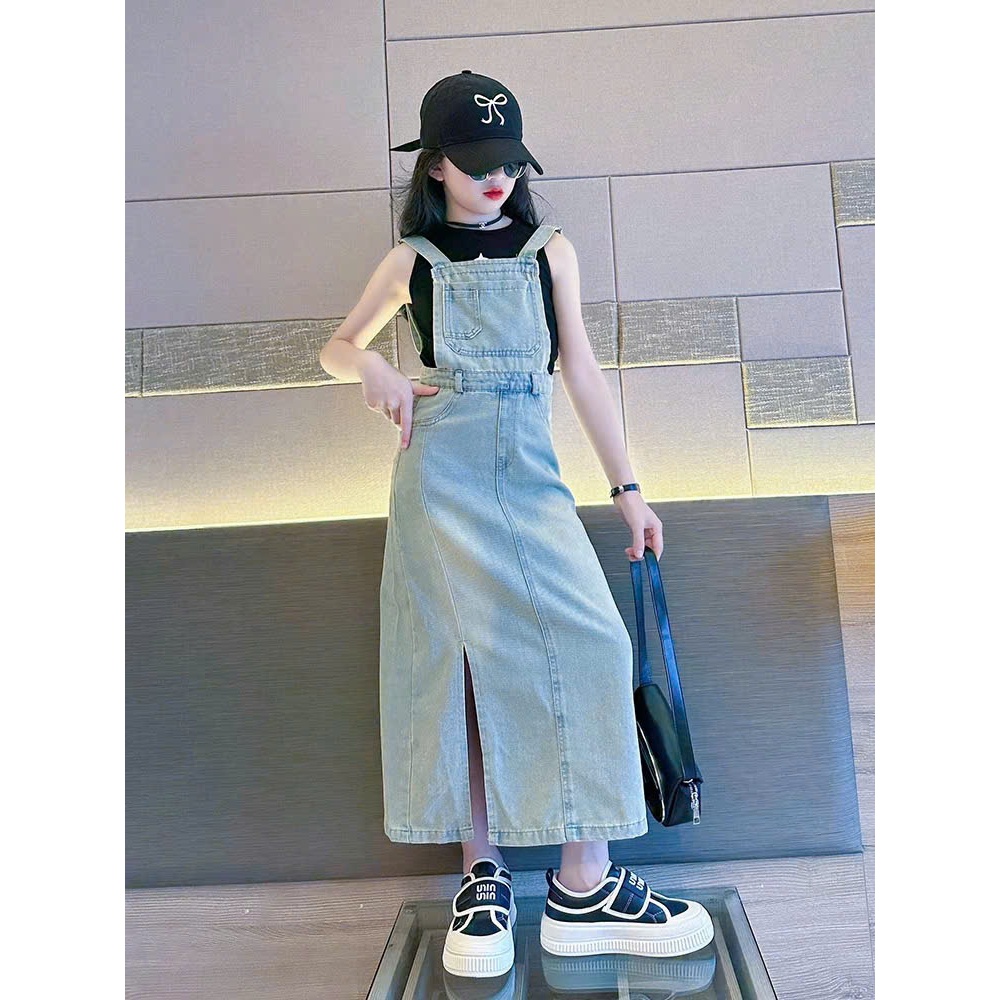 Yếm Jean bé gái dáng Suông Dài Cá Tính, Váy Yếm Denim Basic Năng Động cho mẹ và bé gái , yếm jean đôi mẹ và bé