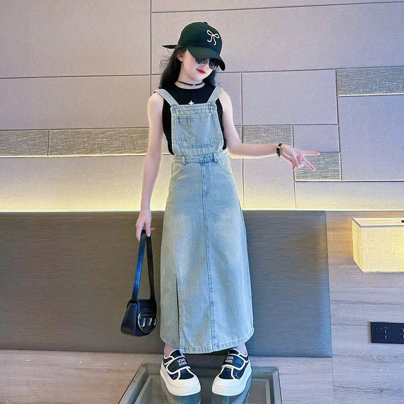 Yếm Jean bé gái dáng Suông Dài Cá Tính, Váy Yếm Denim Basic Năng Động cho mẹ và bé gái , yếm jean đôi mẹ và bé