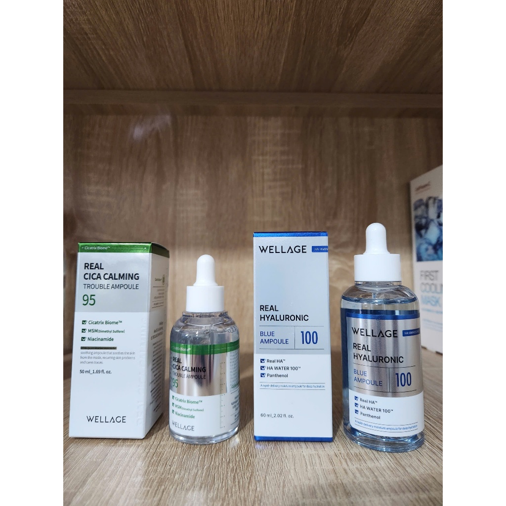 Tinh Chất Dưỡng ẩm Wellage Real Cica Claming 95 Trouble/Real Hyaluronic Blue Ampoule 50ml/60ml/75ml