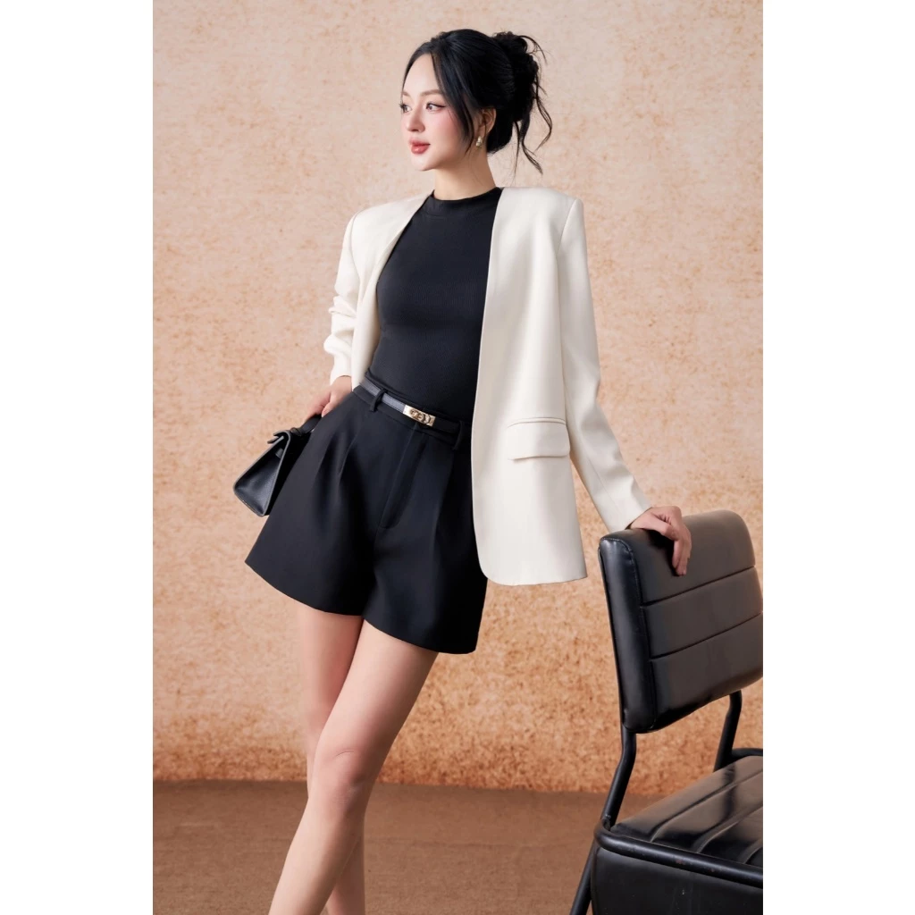 Blazer ELLA DORA thiết kế cổ không - Beige