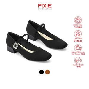 Giày Mary Jane Nữ Cao Gót 3cm Đế Vuông Quai Ngang Đính Đá Pixie H434
