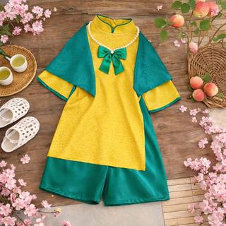 Bộ áo dài cách tân bé gái phối nơ xinh xắn dài tay, Áo dài cách tân cho bé gái mặc Tết, du xuân size đại DA06-BIATON