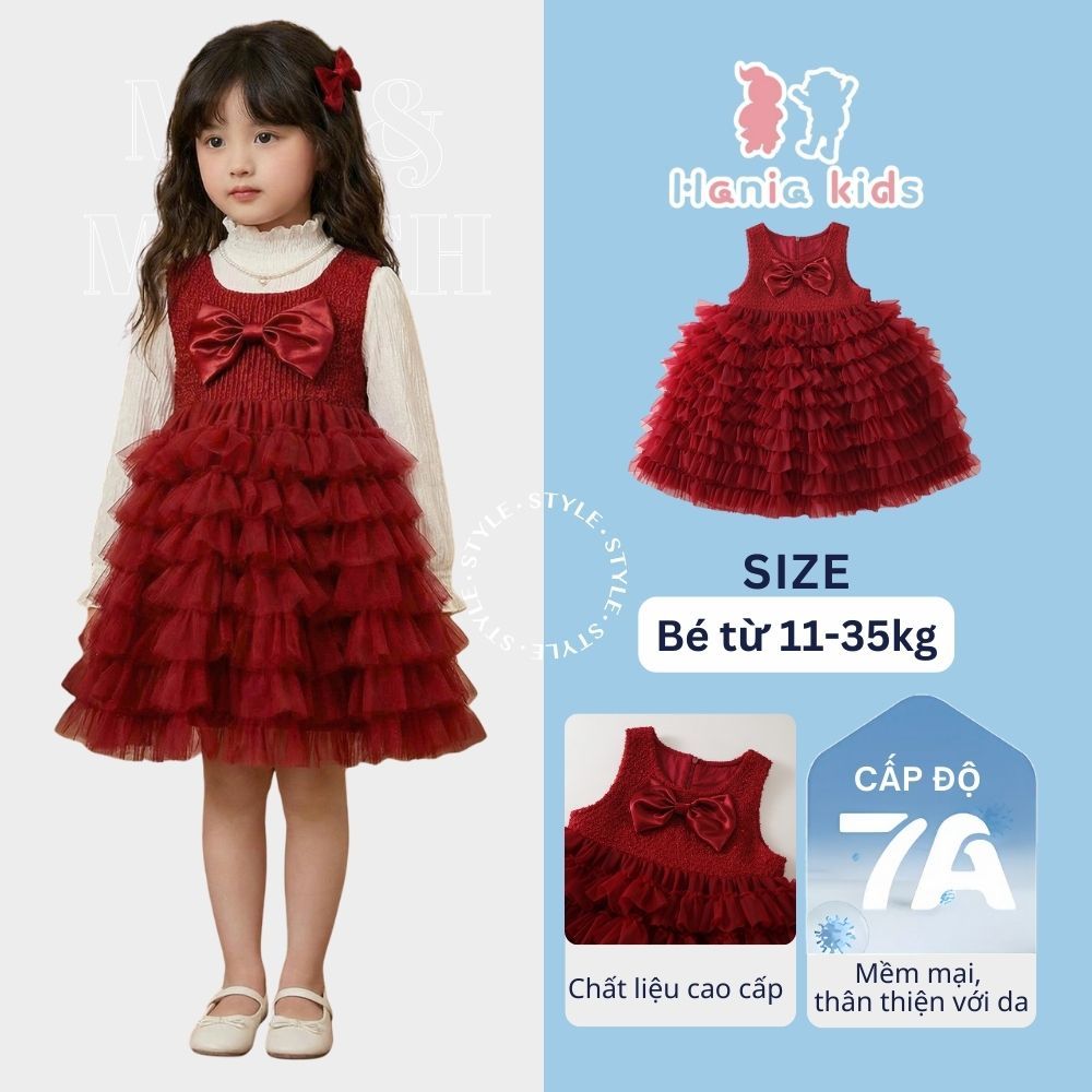 Váy Cho Bé Gái HANIA KIDS,Váy Công Chúa 3 Lớp Bồng Bềnh Sát Nách Đính Nơ Gái Voan Tầng Xòe Mềm Mại