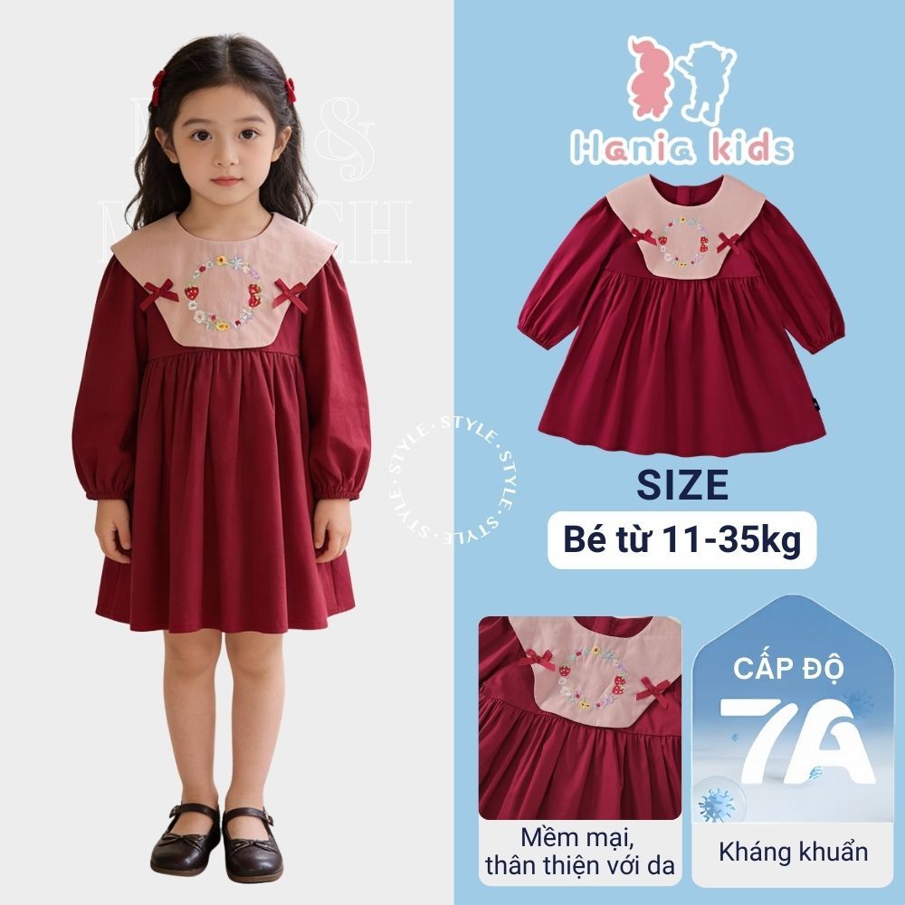 Váy Cho Bé Gái, Váy Dài Tay Bé Gái Dáng Babydoll Dễ Thương Cho Mùa Thu Đông Chất Liệu Thô Mềm