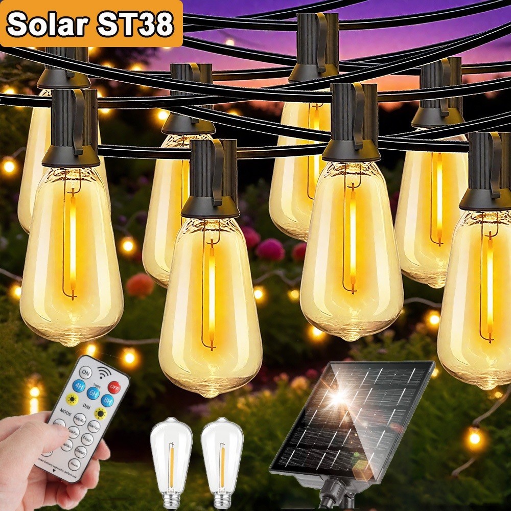 Đèn Sân Vườn Năng Lượng Mặt Trời ST38 - Đèn LED Vintage Chống Nước I Dây Đèn Giáng Đèn Trang Trí Vườn, Đèn Chùm Solar