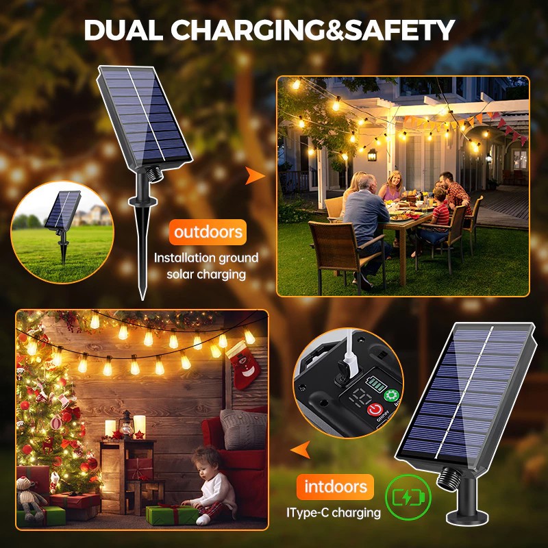 Đèn Sân Vườn Năng Lượng Mặt Trời ST38 - Đèn LED Vintage Chống Nước I Dây Đèn Giáng Đèn Trang Trí Vườn, Đèn Chùm Solar