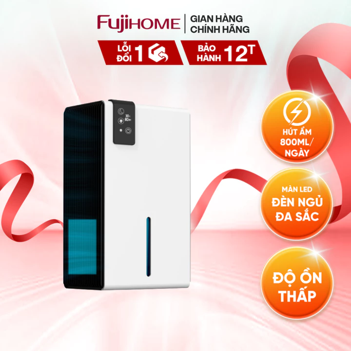 Máy hút ẩm mini nhập khẩu FUJIHOME DHP23-MINI công suất hút 800ml/ ngày đèn ngủ đa sắc