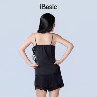 [SEASON OF LOVE] Đồ ngủ Bộ mặc nhà nữ 2 dây lụa satin phối ren iBasic gợi cảm màu đen HOMW058