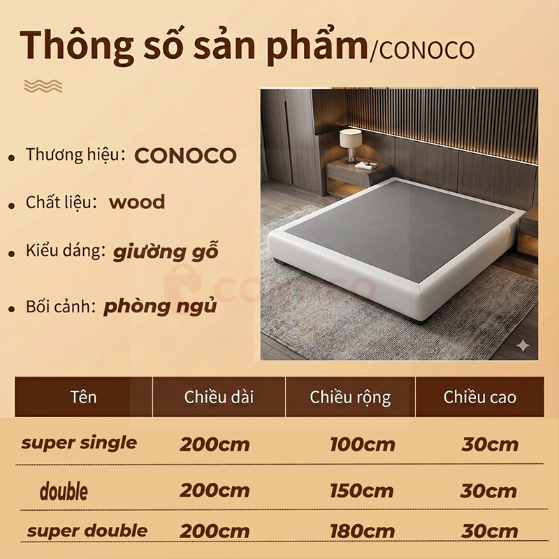 CONOCO Giường Divan Khách Sạn  Bọc Da Cao Cấp Khung Gỗ Chắc Chắn Không Đầu Tối Giản hiện đại