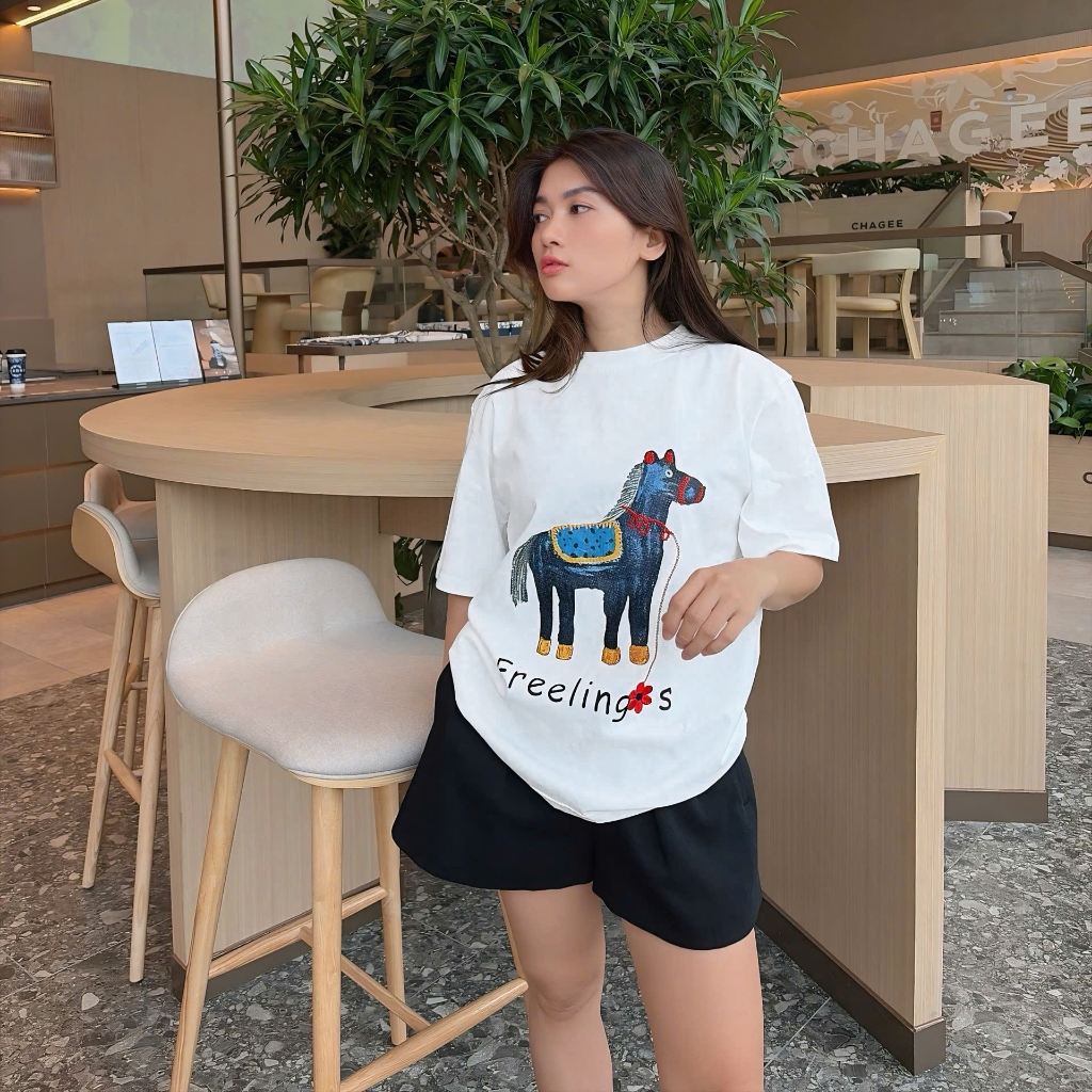Áo Thun Mirage Chú Ngựa Trắng Thêu Tinh Xảo Chất 100% Cotton Mềm Mịn Thoáng Mát.