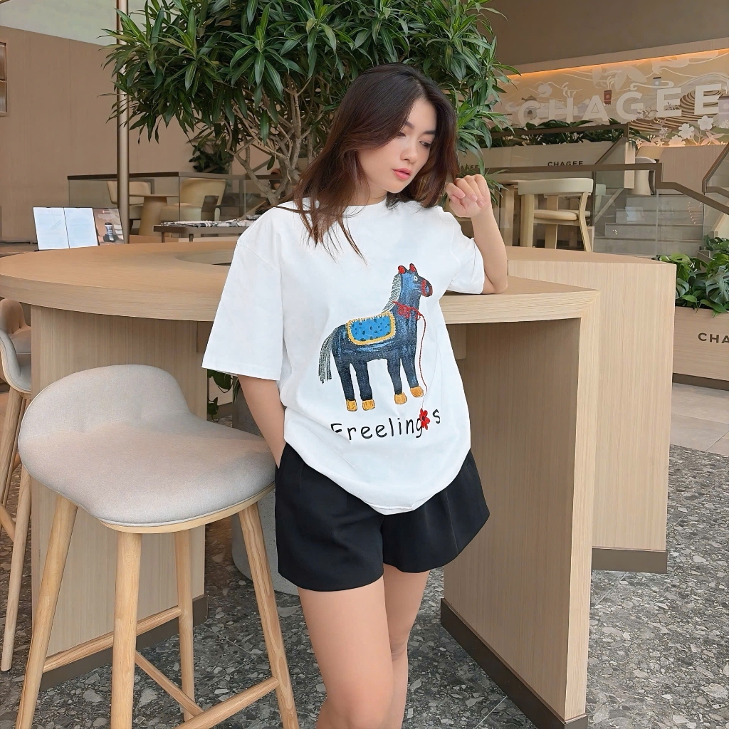 Áo Thun Mirage Chú Ngựa Trắng Thêu Tinh Xảo Chất 100% Cotton Mềm Mịn Thoáng Mát.