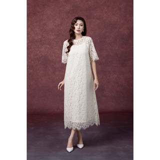 SWANLAKE | Váy Đầm Nữ Maxi Suông Vải Phối Ren Thêu Hoa 2 Lớp Cổ Tròn Tay Lỡ Sang Trọng D13317