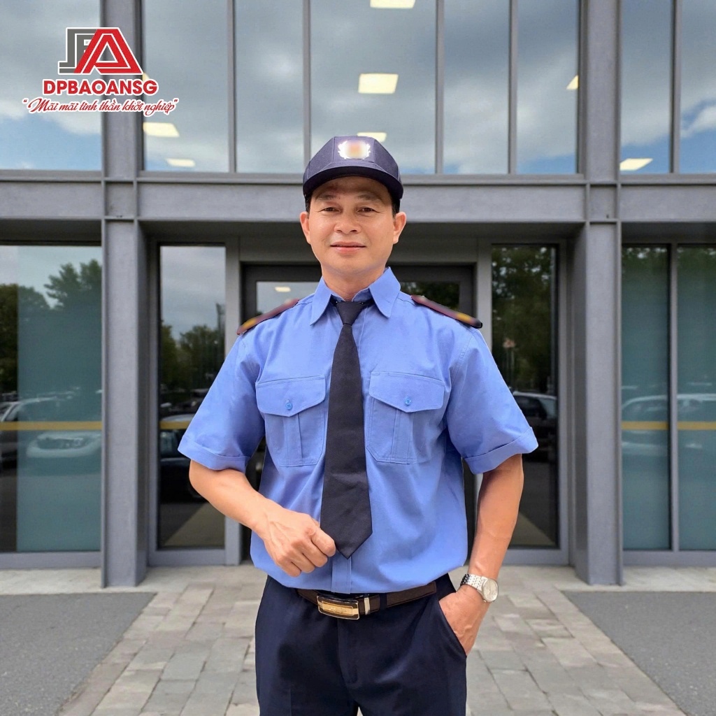 Áo Bảo Vệ Ngắn Tay Màu Xanh - Trắng, Đồng Phục  Bảo Vệ Vải Dày Mát Form Gọn Gàng, Chuyên Nghiệp