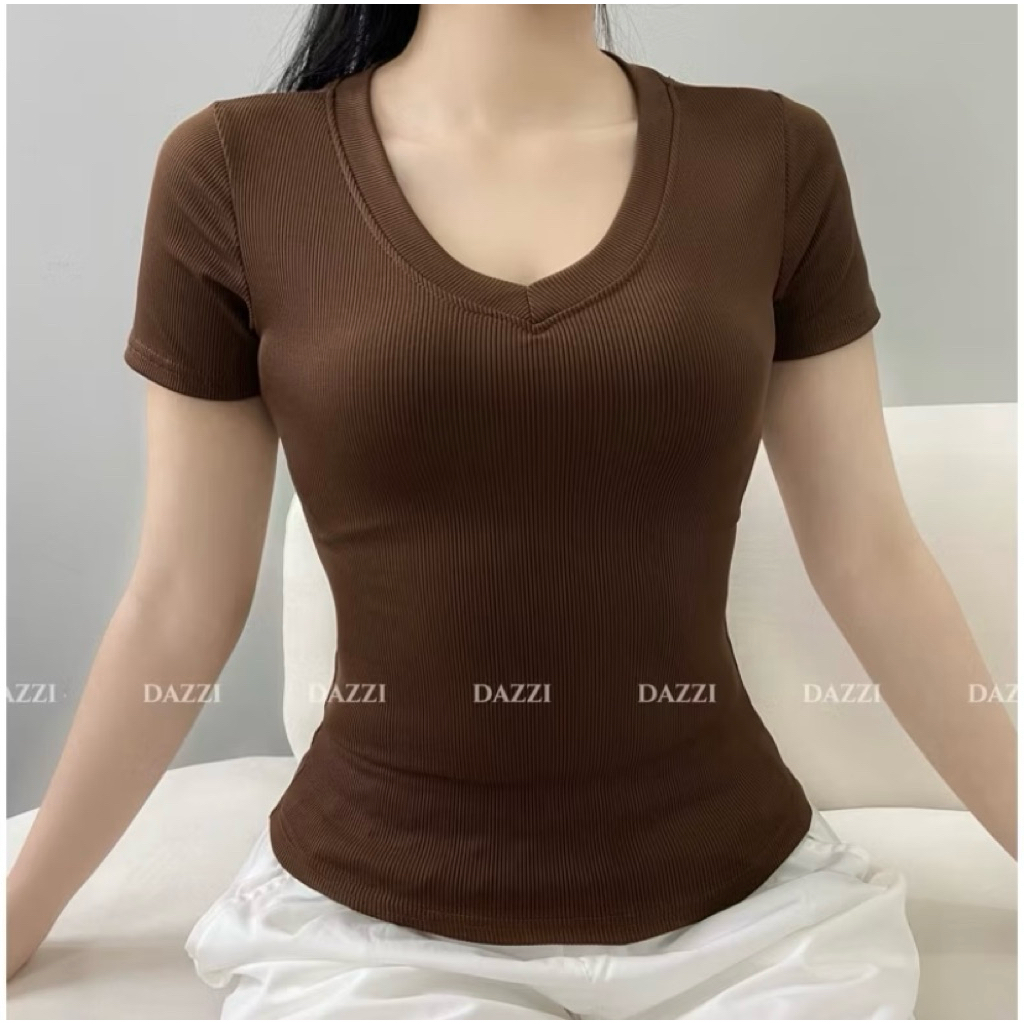 XẢ KHO 50% Áo Thun Nữ Basic Cổ Tim Tay ngắn – Chất tăm Mịn Cao Cấp, Co Giãn 4 Chiều tôn dáng cực xinh