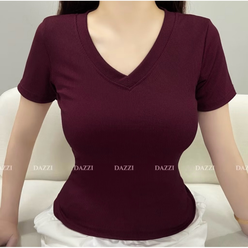 XẢ KHO 50% Áo Thun Nữ Basic Cổ Tim Tay ngắn – Chất tăm Mịn Cao Cấp, Co Giãn 4 Chiều tôn dáng cực xinh