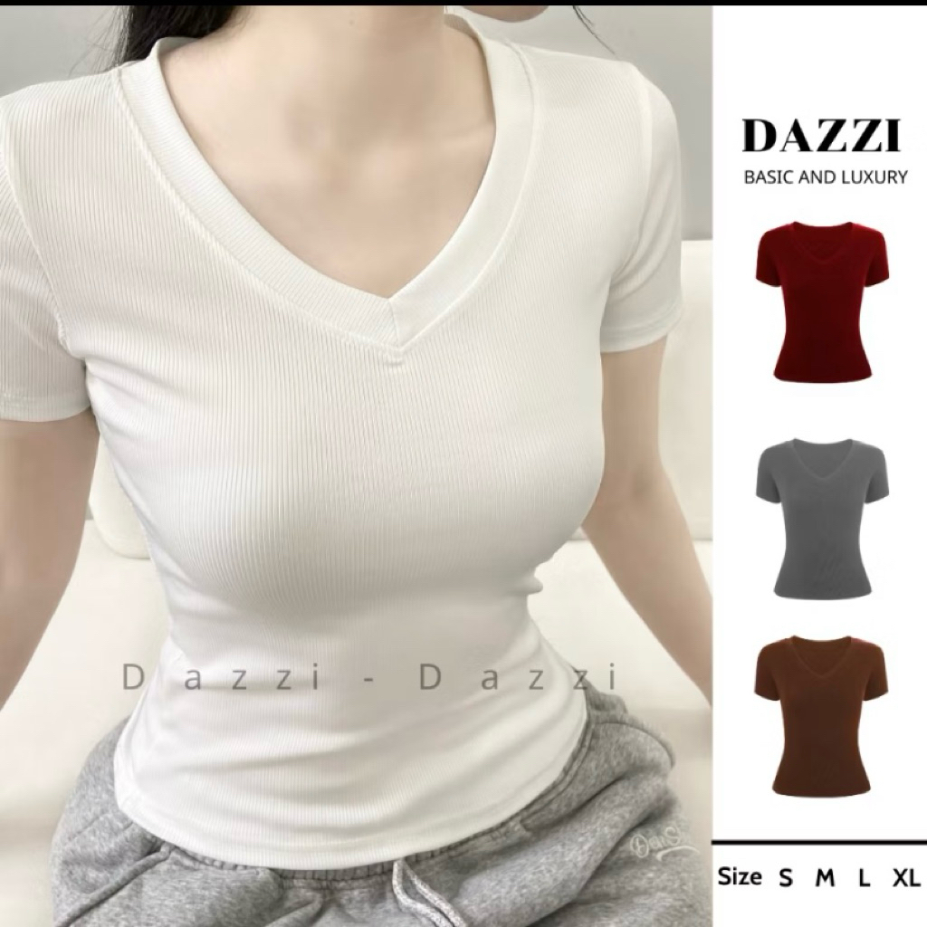 XẢ KHO 50% Áo Thun Nữ Basic Cổ Tim Tay ngắn – Chất tăm Mịn Cao Cấp, Co Giãn 4 Chiều tôn dáng cực xinh