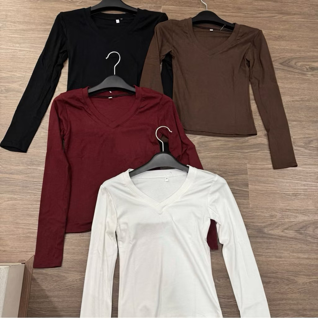 SALLE OFF 50% Áo Thun Nữ Cổ Tim Dài Tay Ôm Body,Thun Tăm Mềm Mại, , Co Giãn 4 Chiều siêu tôn dáng