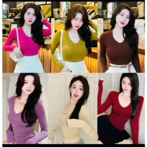 SALLE OFF 50% Áo Thun Nữ Cổ Tim Dài Tay Ôm Body,Thun Tăm Mềm Mại, , Co Giãn 4 Chiều siêu tôn dáng