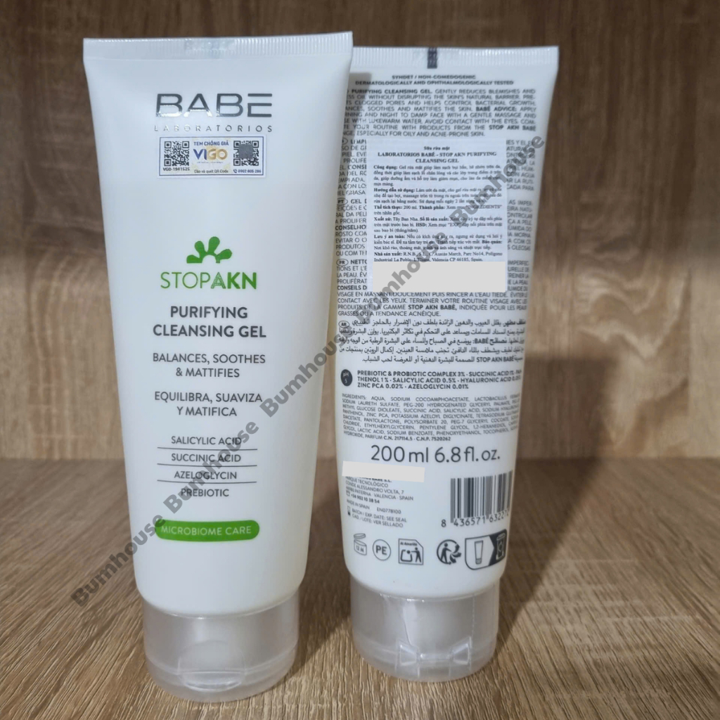COMBO 2 Sữa Rửa Mặt BABE Stop AKN Purifying Cleansing Gel Cho Da Dầu Mụn 200ml
