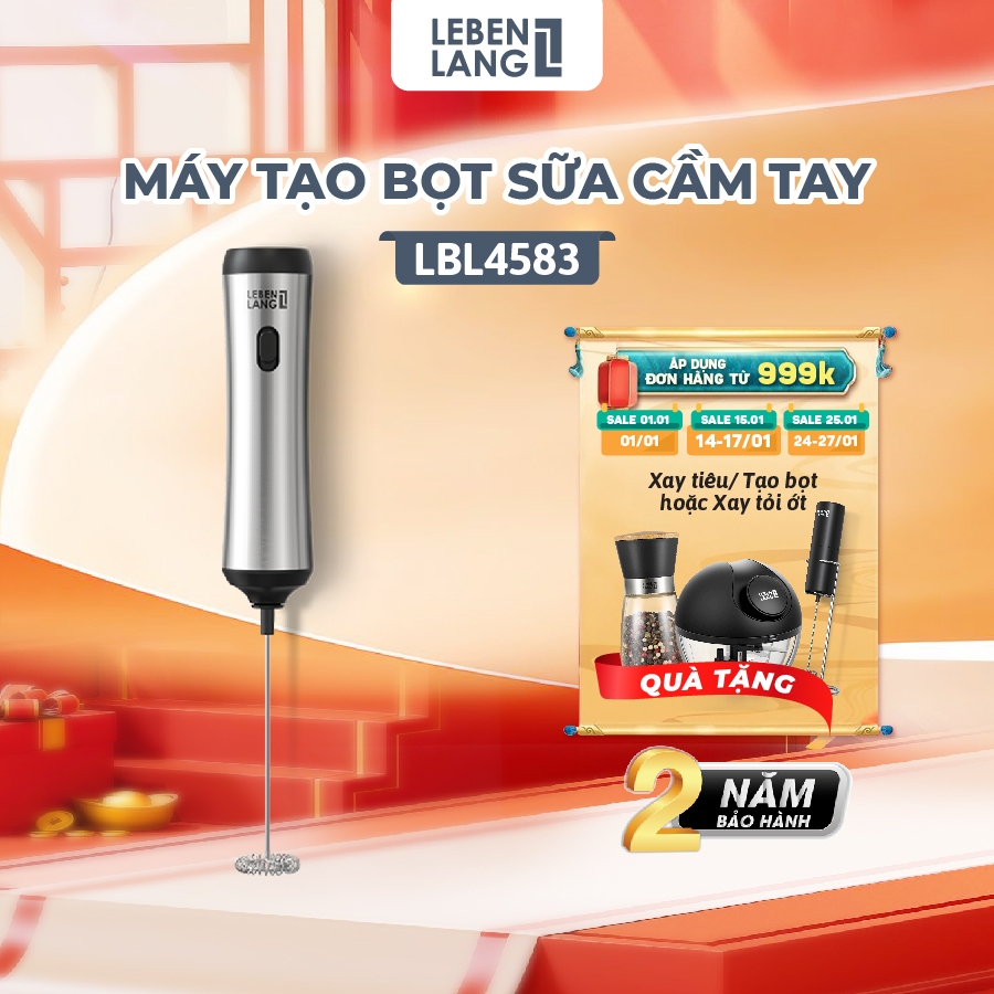 Máy đánh bọt cafe cầm tay Lebenlang LBL4583, có giá treo,sạc điện tiện lợi, 10W, chính hãng-BH 2 năm