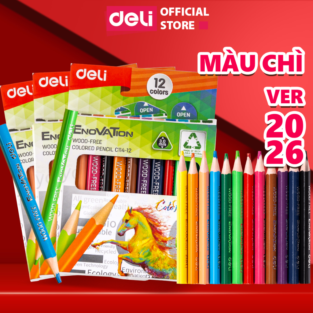 Bút Chì Màu Gốc Dầu Deli - Hộp 12 Màu Chì Học Sinh Chuyên Nghiệp - Màu Sắc Tươi Sáng Không Dễ Gãy - Quà Tặng Cho Bé
