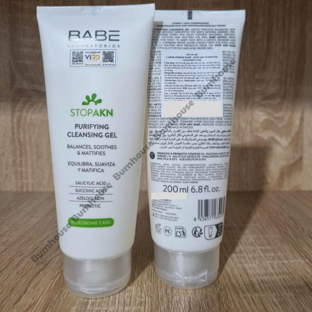 Combo làm sạch và dưỡng ẩm, giảm mụn, giảm nhờn BABE Stop AKN Purifying Cleansing Gel + Mattifying Moisturiser 50ml