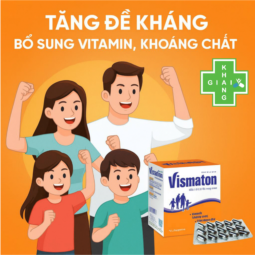 Viên uống bổ sung vitamin, khoáng chất giúp tăng đề kháng, hạn chế ốm vặt Vismaton (Hộp 50 viên)