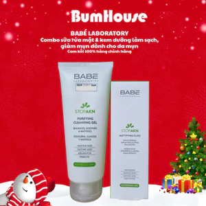 Combo làm sạch và dưỡng ẩm, giảm mụn, giảm nhờn BABE Stop AKN Purifying Cleansing Gel + Mattifying Moisturiser 50ml