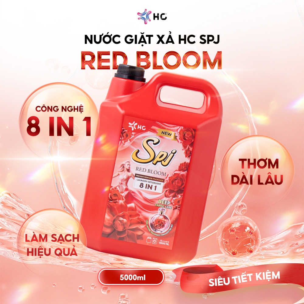 [CAN 3.5L - 5L] Nước Giặt HC SPJ Đỏ 8 in 1 – Bản Mới RED BLOOM, An Toàn Dịu  Da, Hương Thơm Quyến Rũ