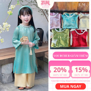Set Áo Dài Bé Gái Gấm A468 Ánh Kim Cao Cấp Kèm Quần Lụa Satin & Băng Đô – Áo Dài Cách Tân Truyền Thống Cho Bé