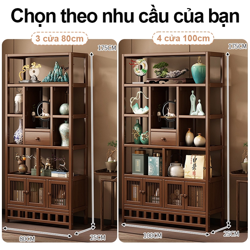 Tủ Kệ Trưng Bày Bằng Gỗ Tự Nhiên Để Sách, Đồ Gốm Sứ Trang Trí Phòng Khách Phòng Làm Việc
